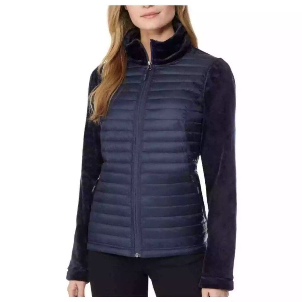 32 Degrees Heat Polar Fleece Down Puffer Coat Jacket Pockets Blue Womens Small